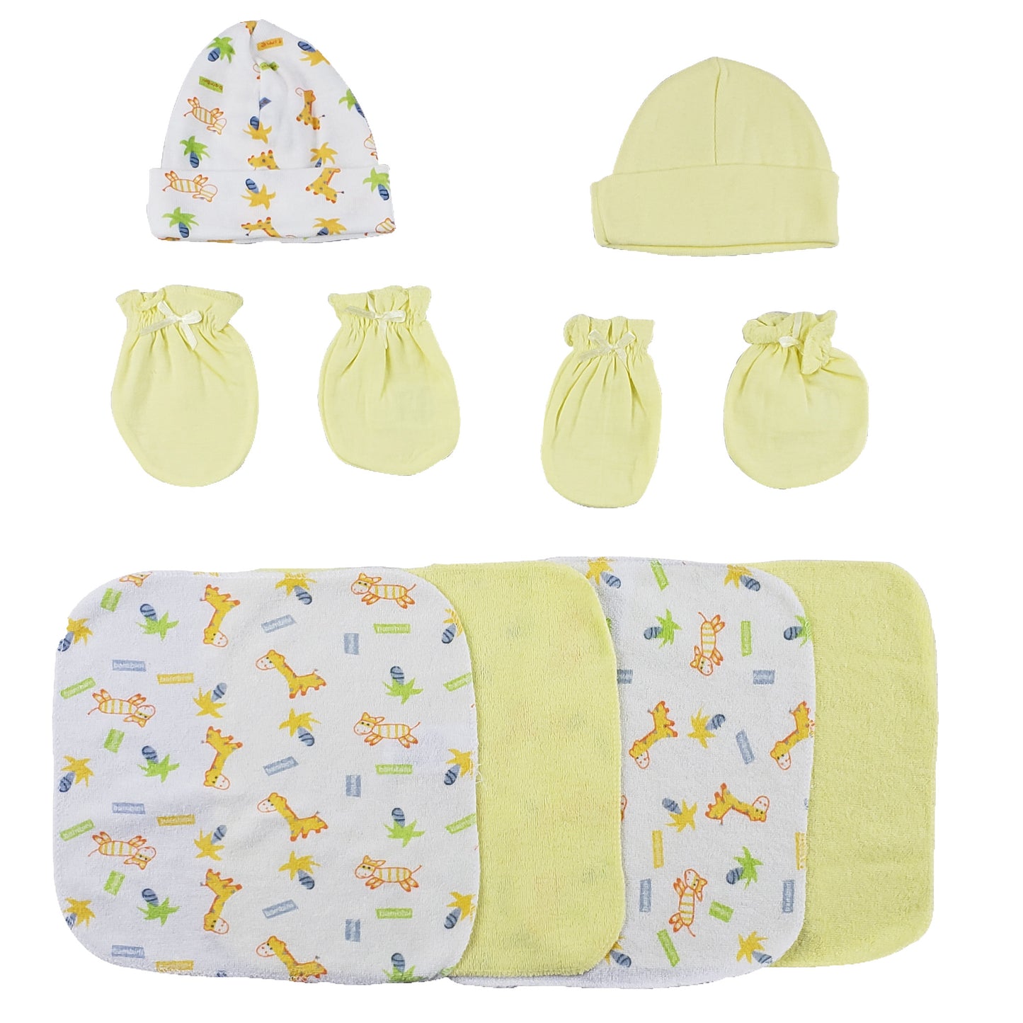 Caps, Mittens and Washcloths - 8 Pc Set