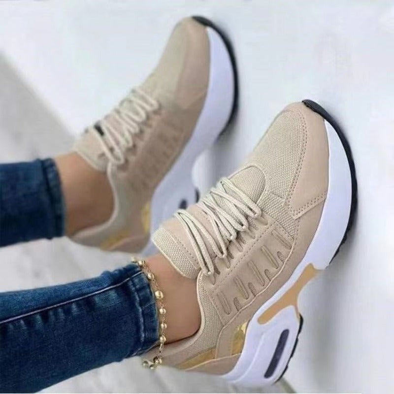 Women Wedge Lace Up Running Sneakers