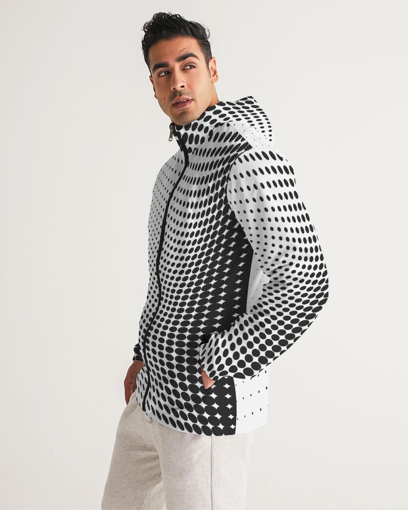 Mens Hooded Windbreaker - White Polka Dot Water Resistant Jacket