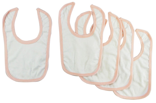 White Interlock Bib Pink Binding (Pack of 5)