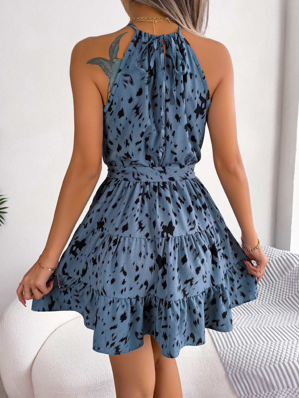 Casual Leopard Print Ruffled Beach Dress