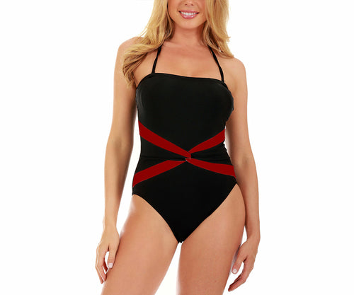 InstantFigure Contrast Twist Front One Piece Swimsuit 13559P