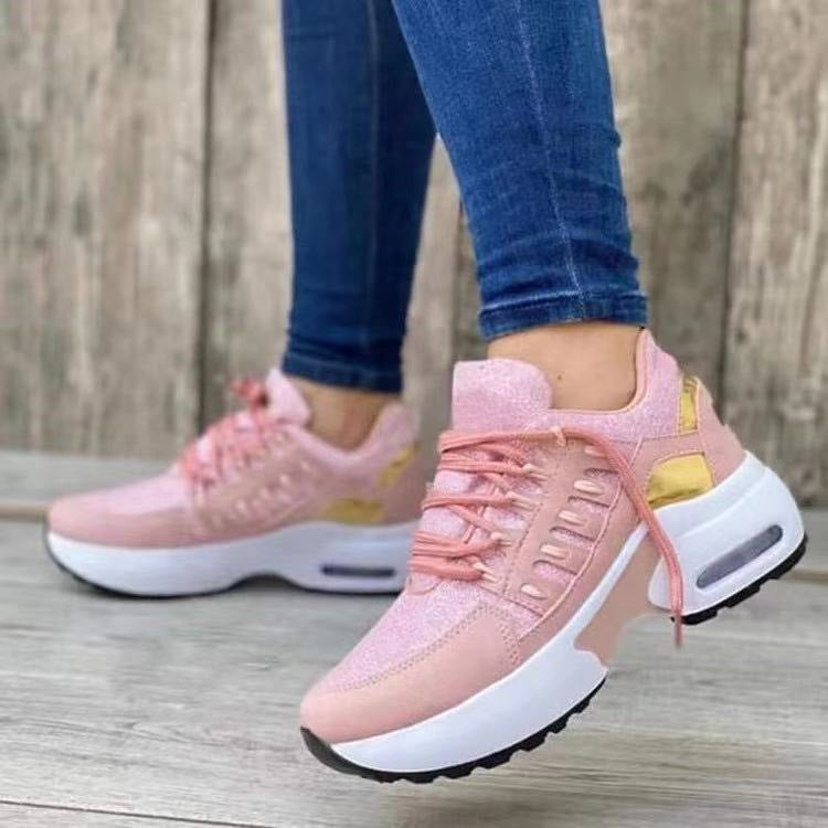 Women Wedge Lace Up Running Sneakers