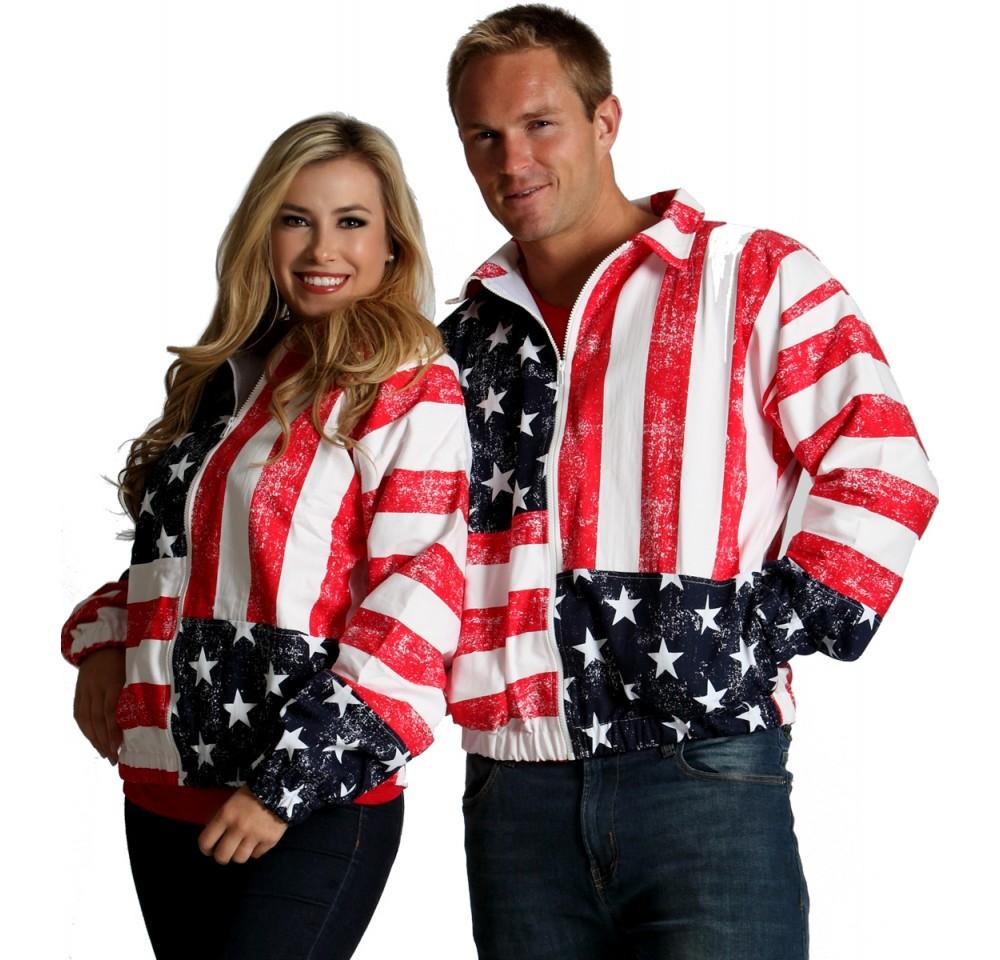 American Flag Print Unisex Zip-Up Jacket - 175709