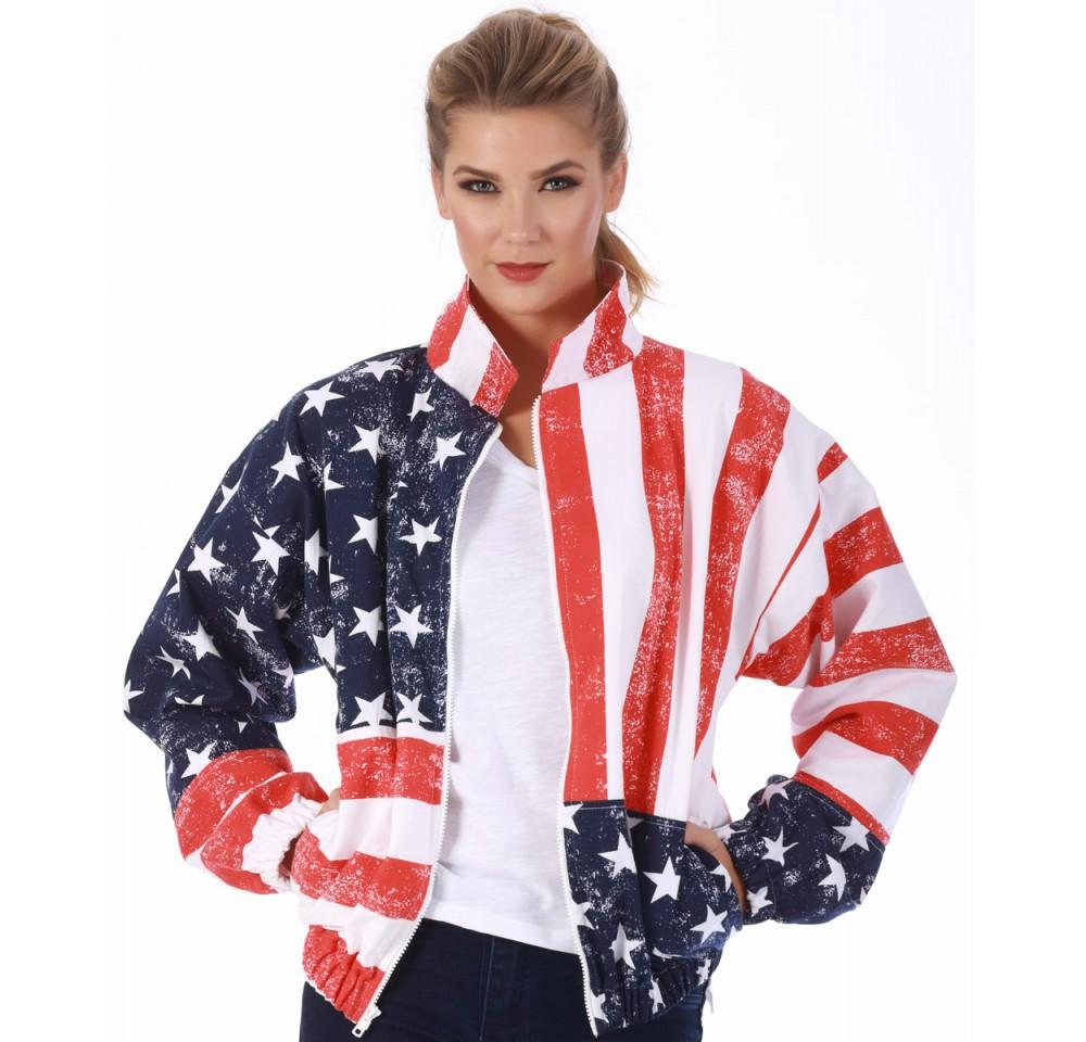 American Flag Print Unisex Zip-Up Jacket - 175709