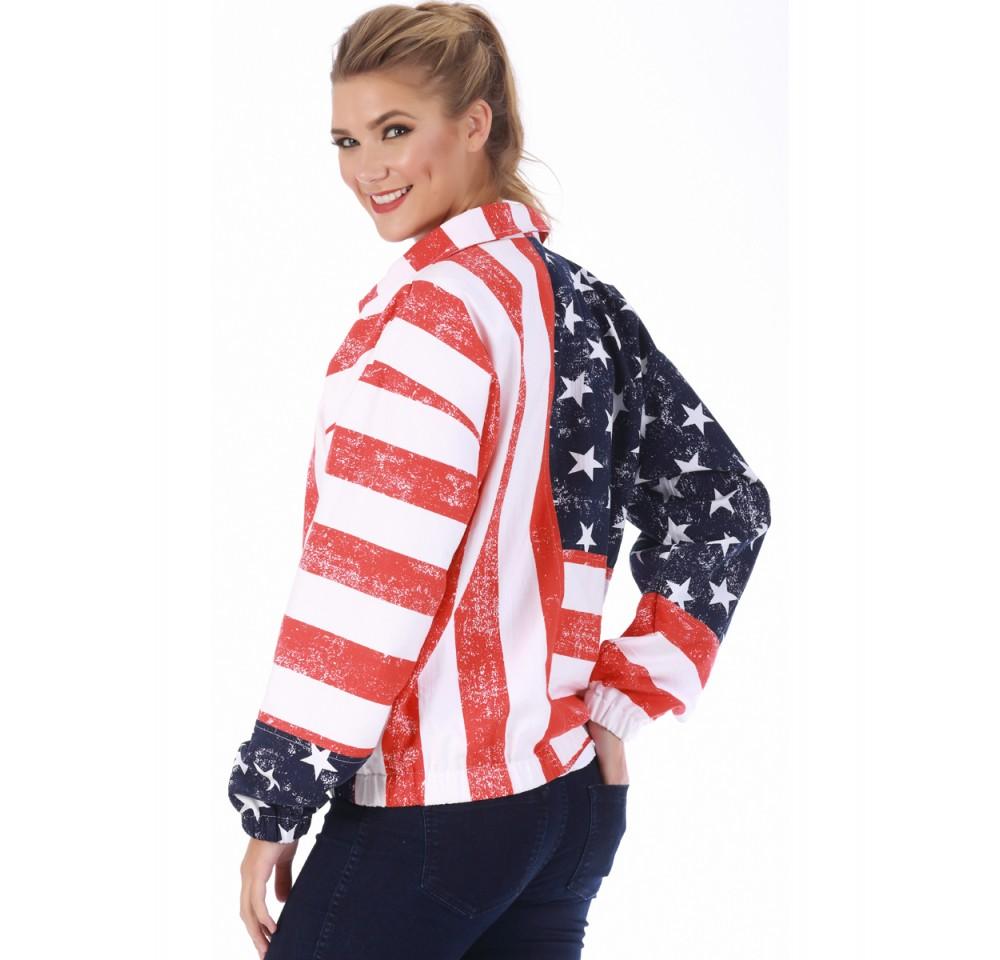 American Flag Print Unisex Zip-Up Jacket - 175709