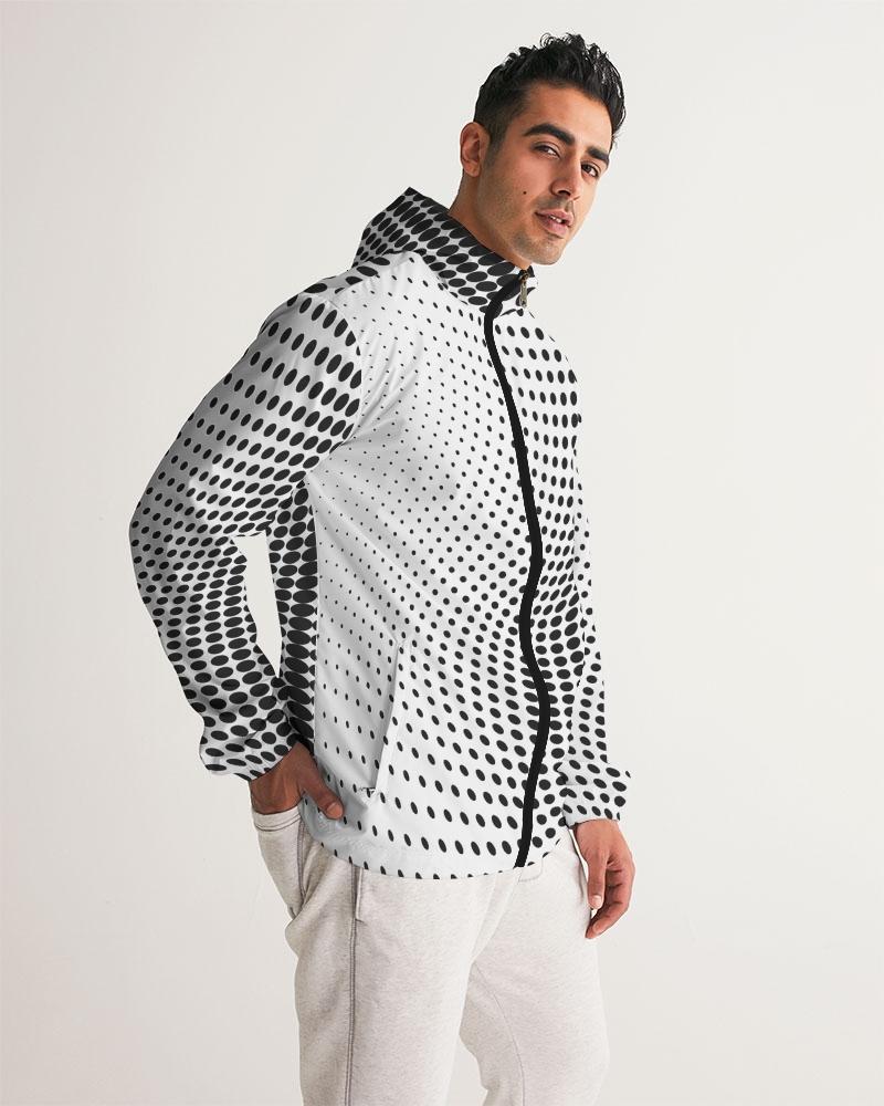 Mens Hooded Windbreaker - White Polka Dot Water Resistant Jacket