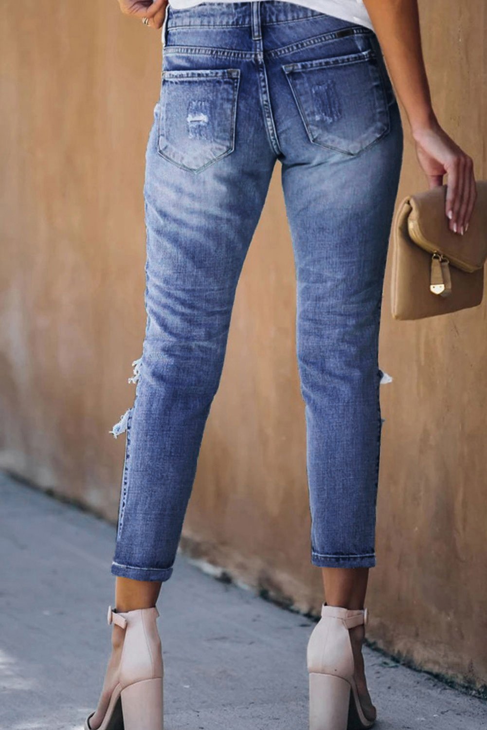 Fading Distressed Holes Crop Jeans