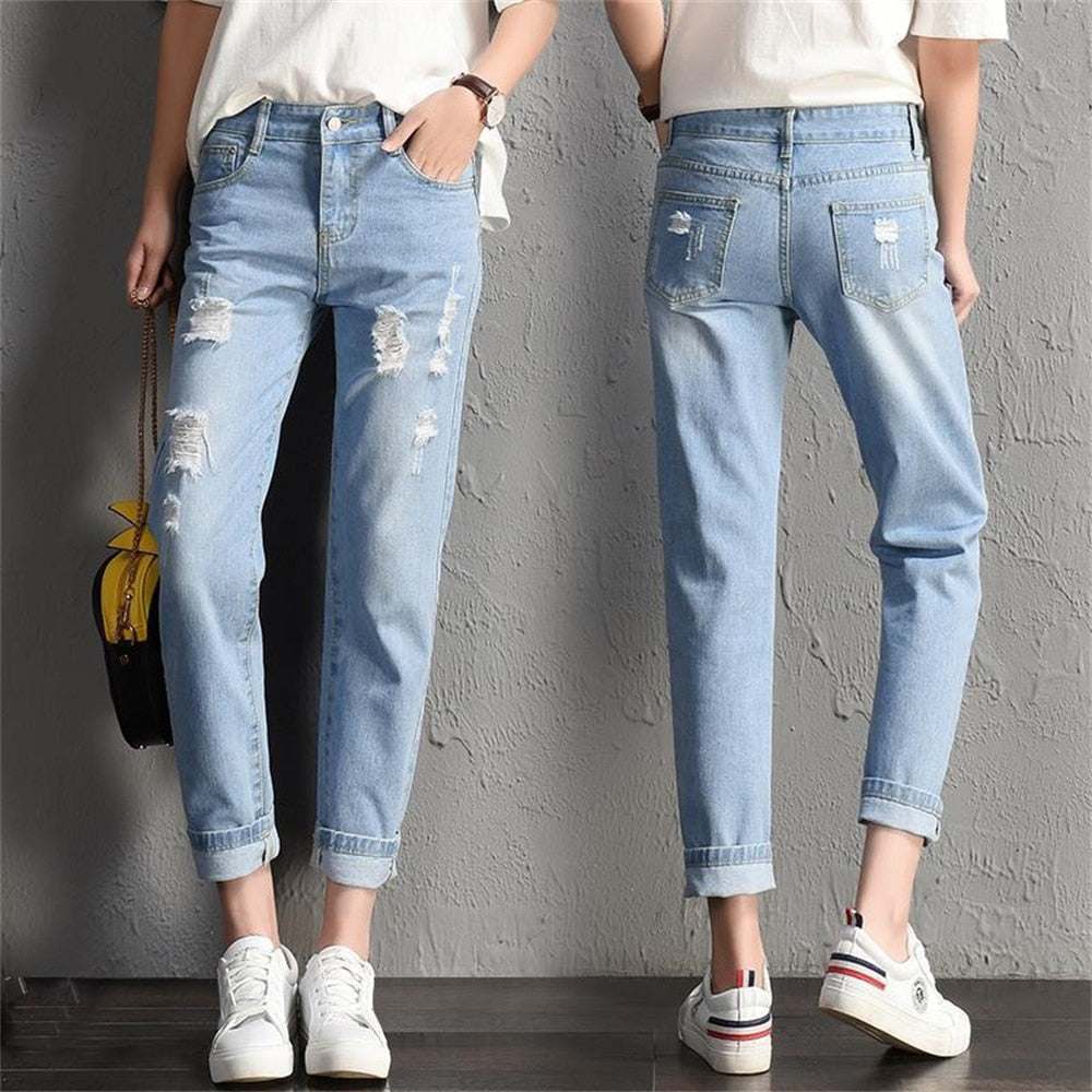 Denim Pants Ripped Hole Jeans Casual High Street Denim Pants Sexy