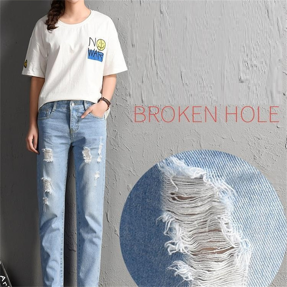 Denim Pants Ripped Hole Jeans Casual High Street Denim Pants Sexy