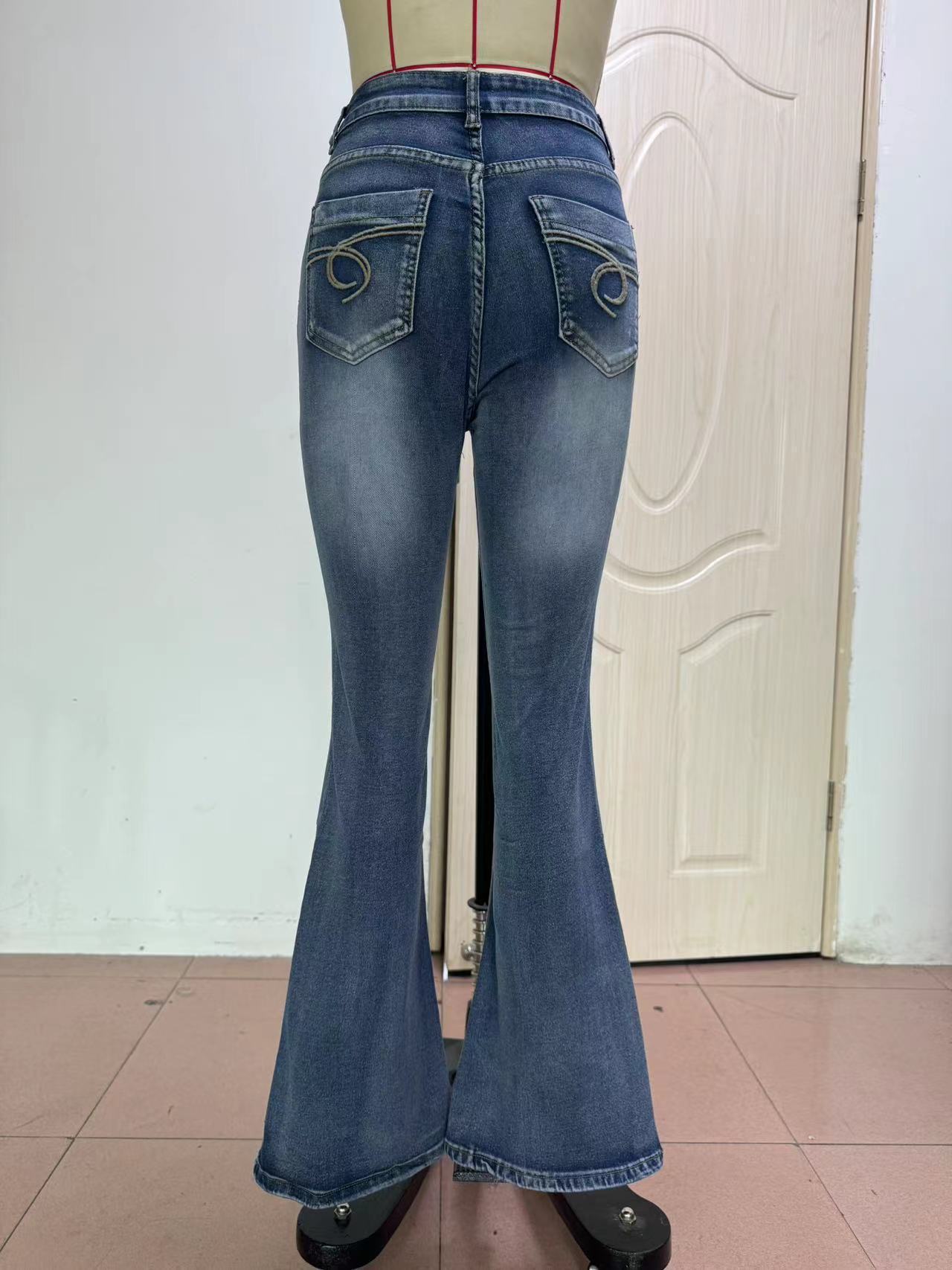 Women's Vintage Jeans High Elastic Pocket Embroidered Vintage Jeans