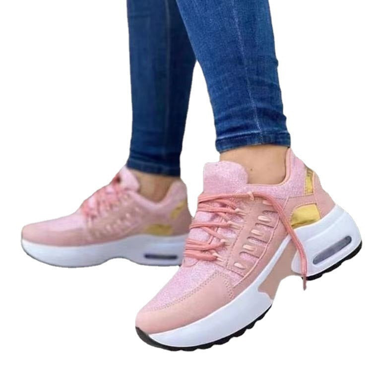 Women Wedge Lace Up Running Sneakers