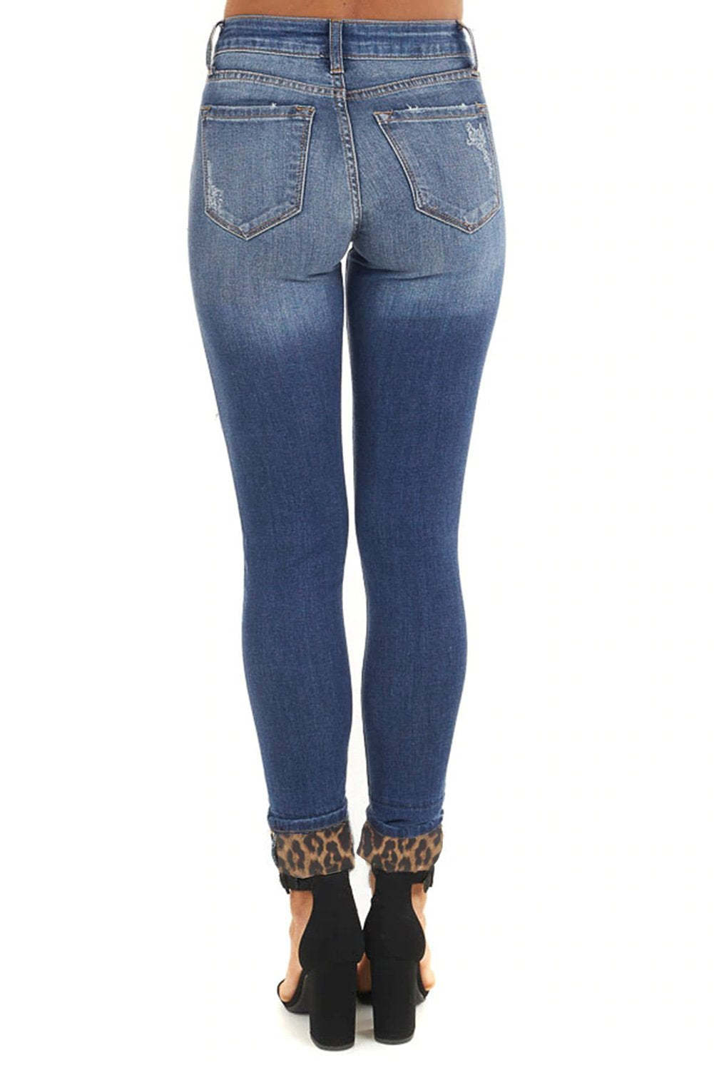 Hollow Out Leopard Patchwork Distressed Jeans