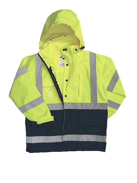 2W 736C-3 S 100 Percent Waterproof Class 3 Rain Parka - Lime & Blue- S