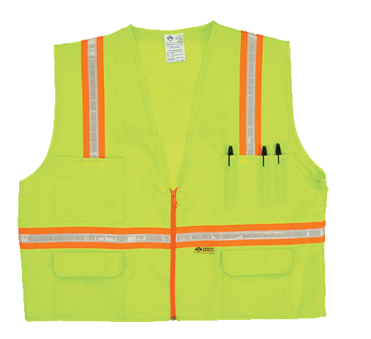 2W 8048-A L Multi-Pocket Surveyor Vest - Lime- Large