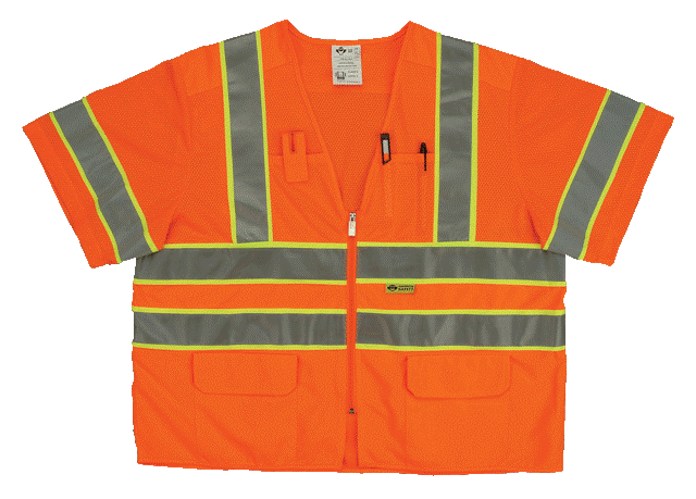 2W MS339C-3 M Class 3 Mesh And Solid- Ansi Vest - Orange- Medium