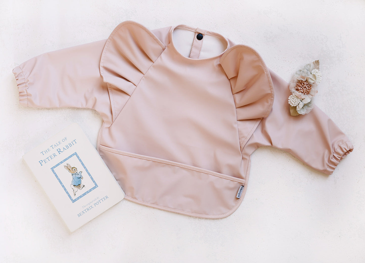 Peach Blush Long Sleeve Ruffle Angel Bib