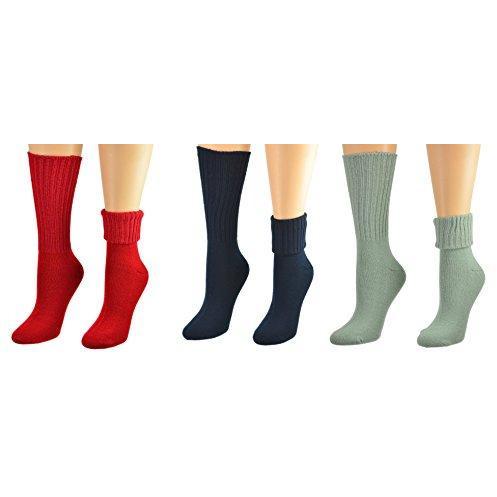 Solid Color Ribbed Crew Turn cuff Soft Acrylic Socks 3 Pair Pack Socks