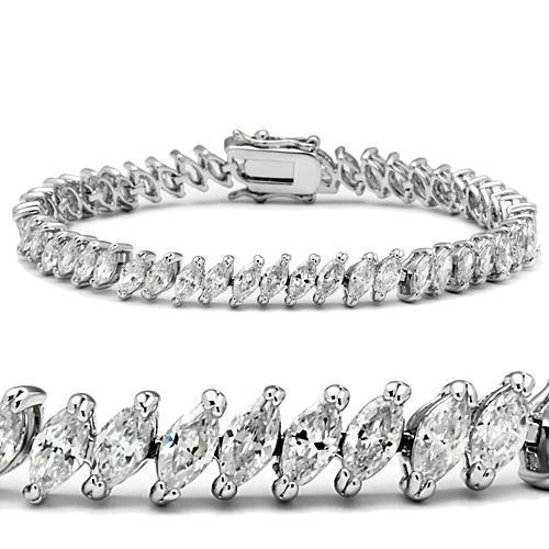 47106 - Rhodium Brass Bracelet with AAA Grade CZ  in Clear