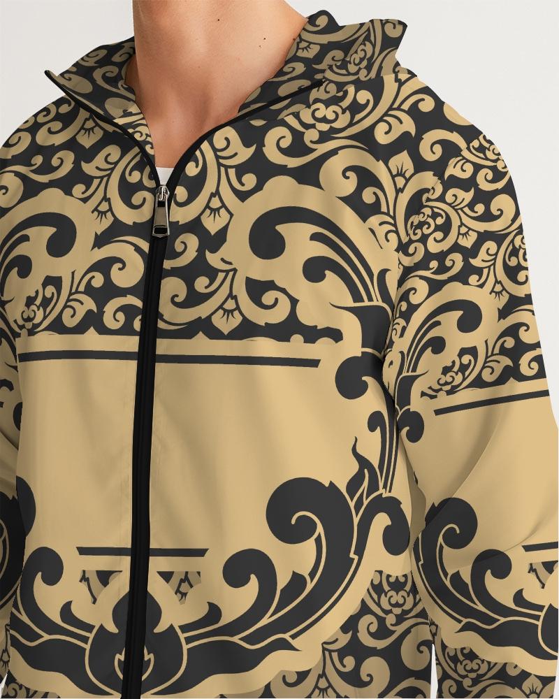 Mens Hooded Windbreaker - Vintage Pattern Water Resistant Jacket