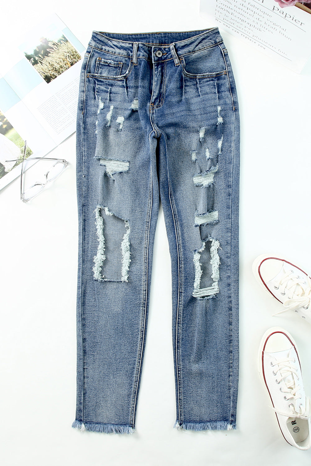 Sky Blue Ripped High Waist Boyfriend Jeans