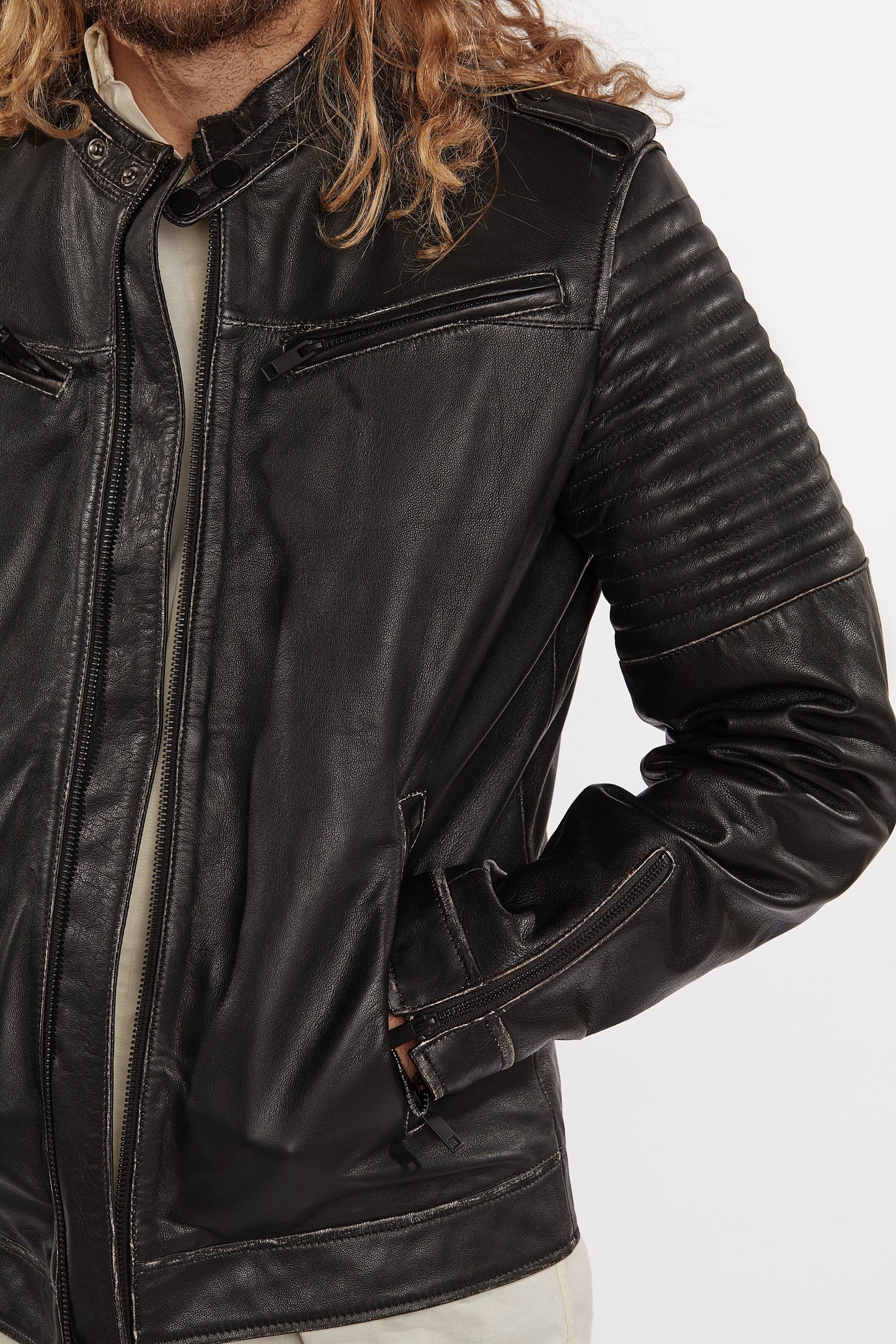 Mens Stark Distressed Leather Jacket