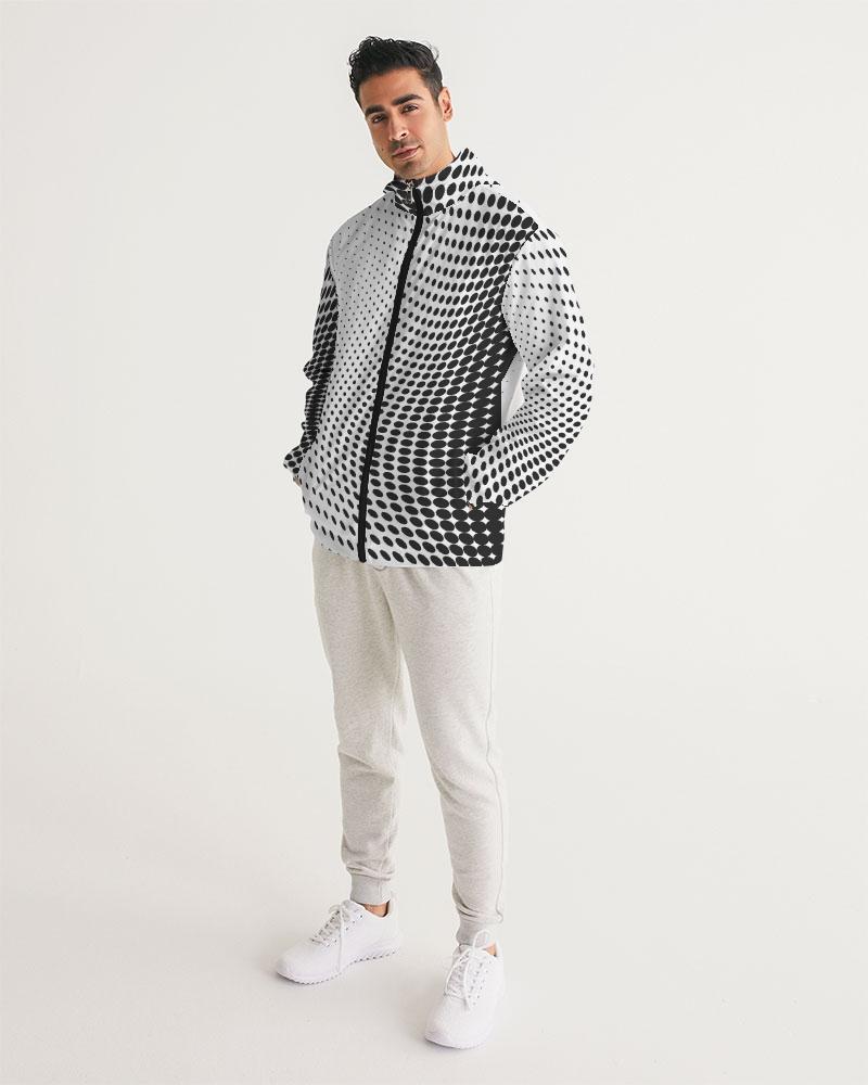 Mens Hooded Windbreaker - White Polka Dot Water Resistant Jacket