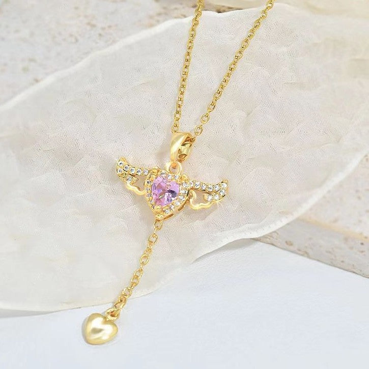 Angel Wings Cupid Heart Tassel Necklace