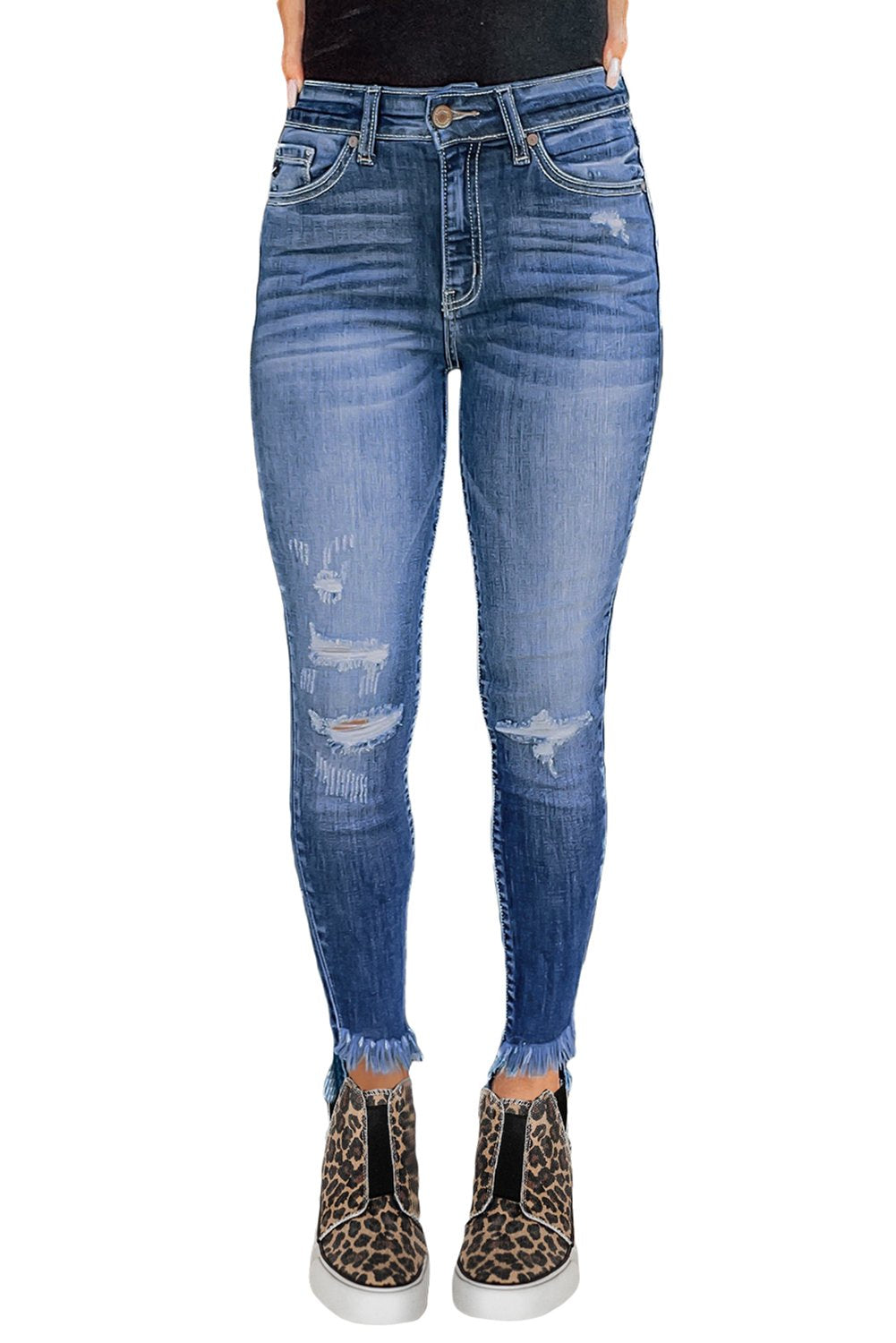 High Rise Distressed Skinny Jeans