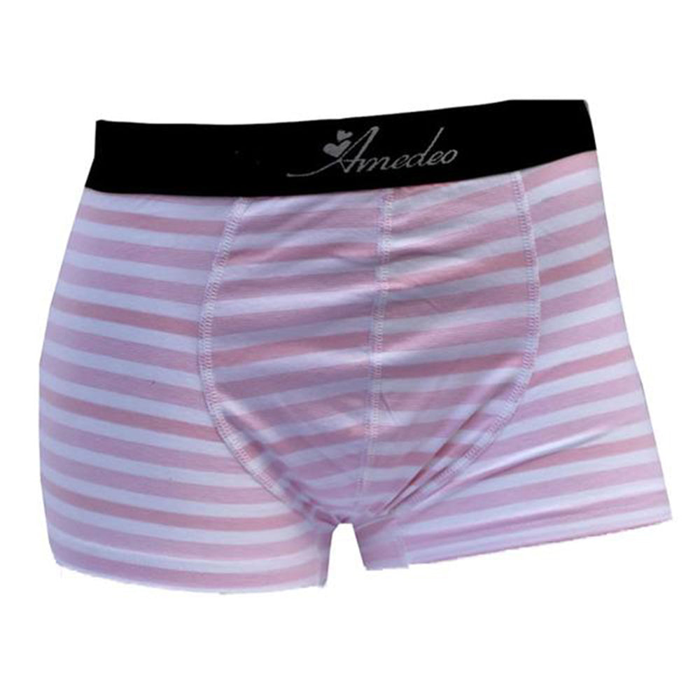 Pink & White Striped Mens Boxer Briefs - Cotton Underwear Trunk for