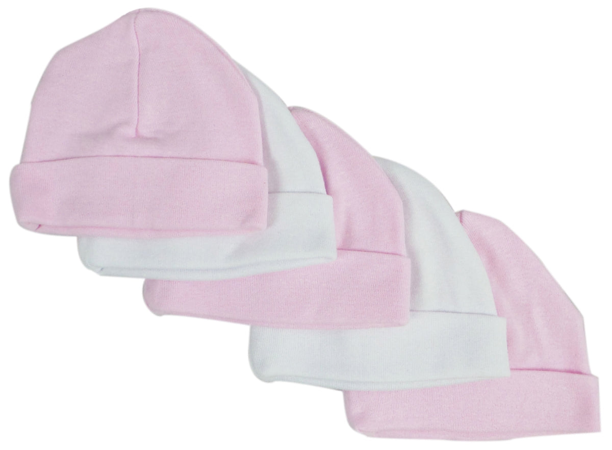 Bambini 031-PINK-3-W-2 Baby Caps, Pink & White - Pack of 5