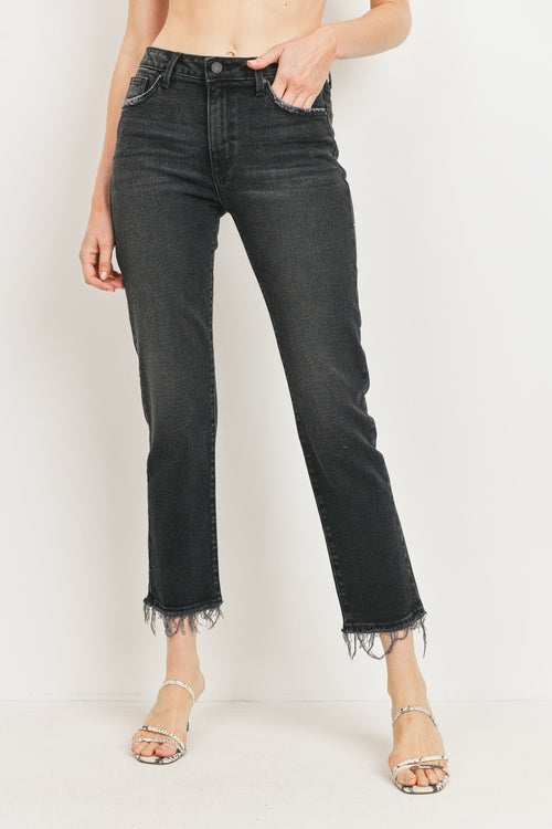 JUST BLACK DENIM HIGH WAISTED CLEAN STRAIGHT LEG JEAN