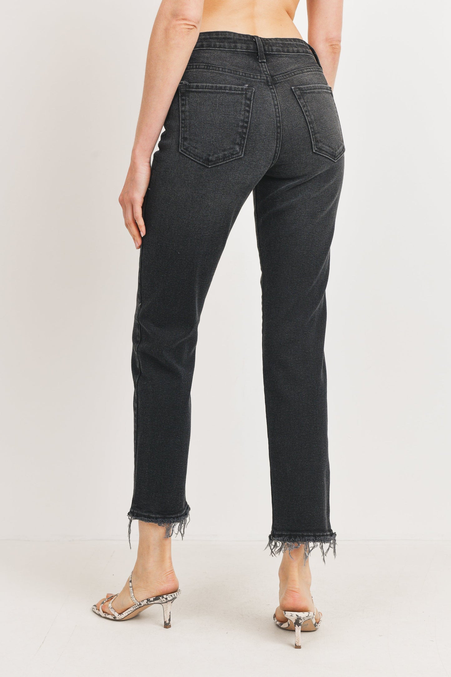 JUST BLACK DENIM HIGH WAISTED CLEAN STRAIGHT LEG JEAN