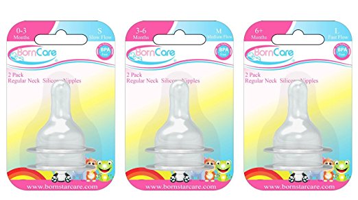 BornCare BCWS-166-1 0-3 Months, Regular Neck Silicone Nipple - 2 P