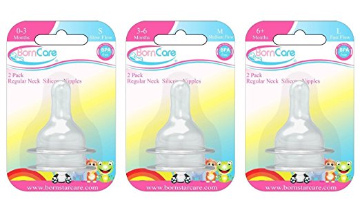 BornCare BCWS-166-2 3-6 Months, Regular Neck Silicone Nipple - 2 P