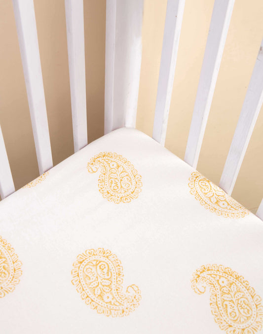 MUSTARD PAISLEY FITTED CRIB SHEET