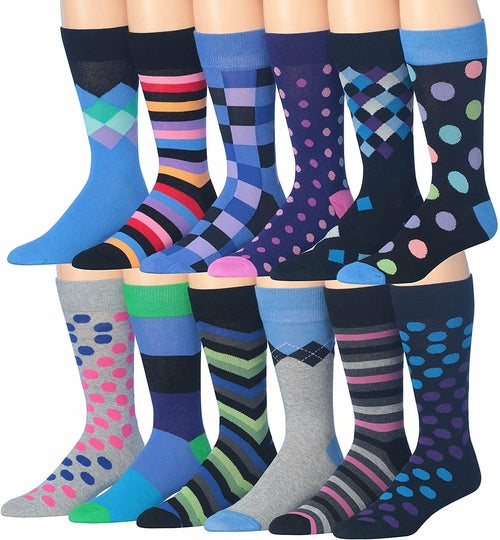 James Fiallo Mens 12 Pairs Funny Faces Striped Colorful Crew Socks