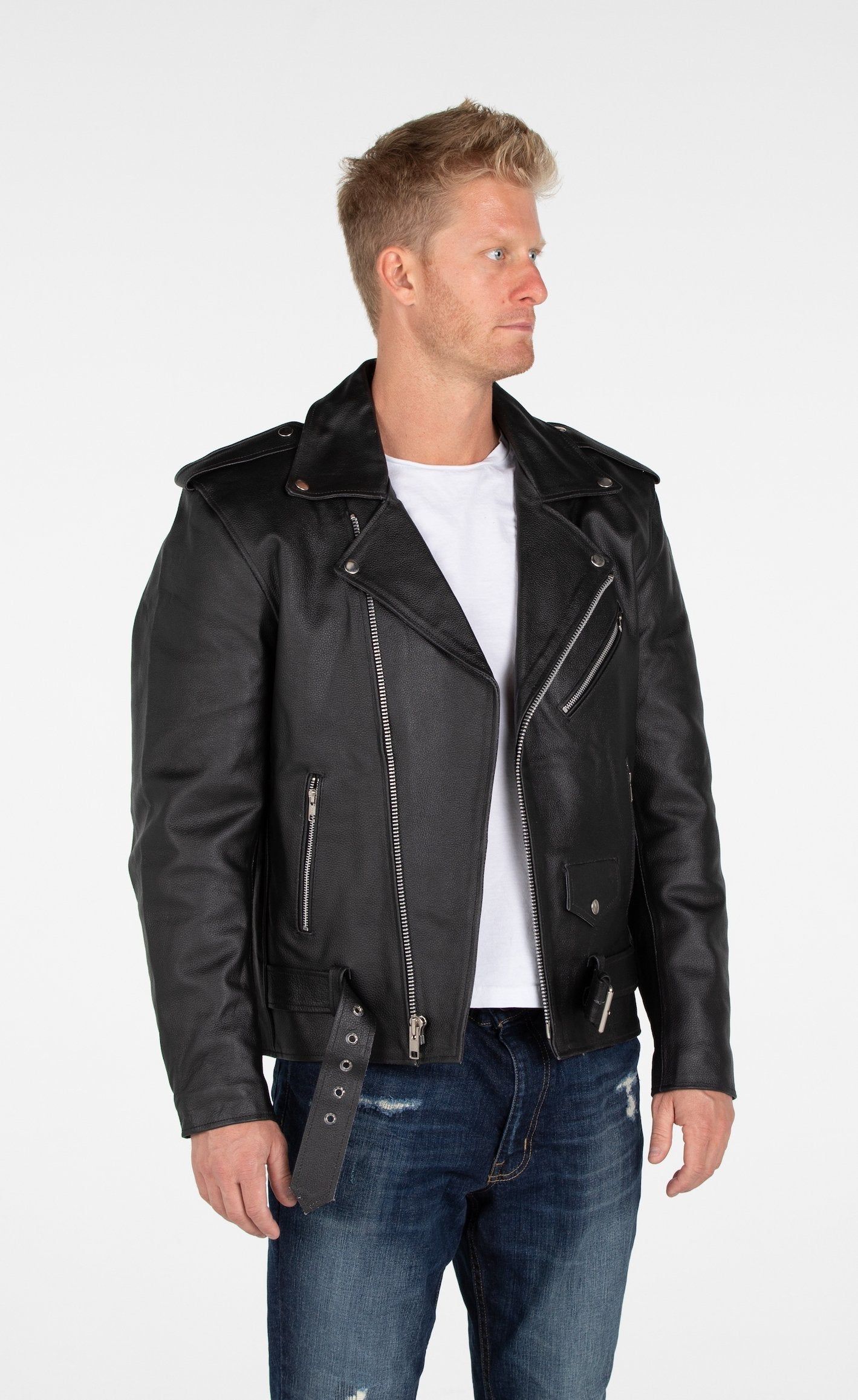 MotoArt Men's Classic Cruiser V1 Biker Genuine Leather Jacket