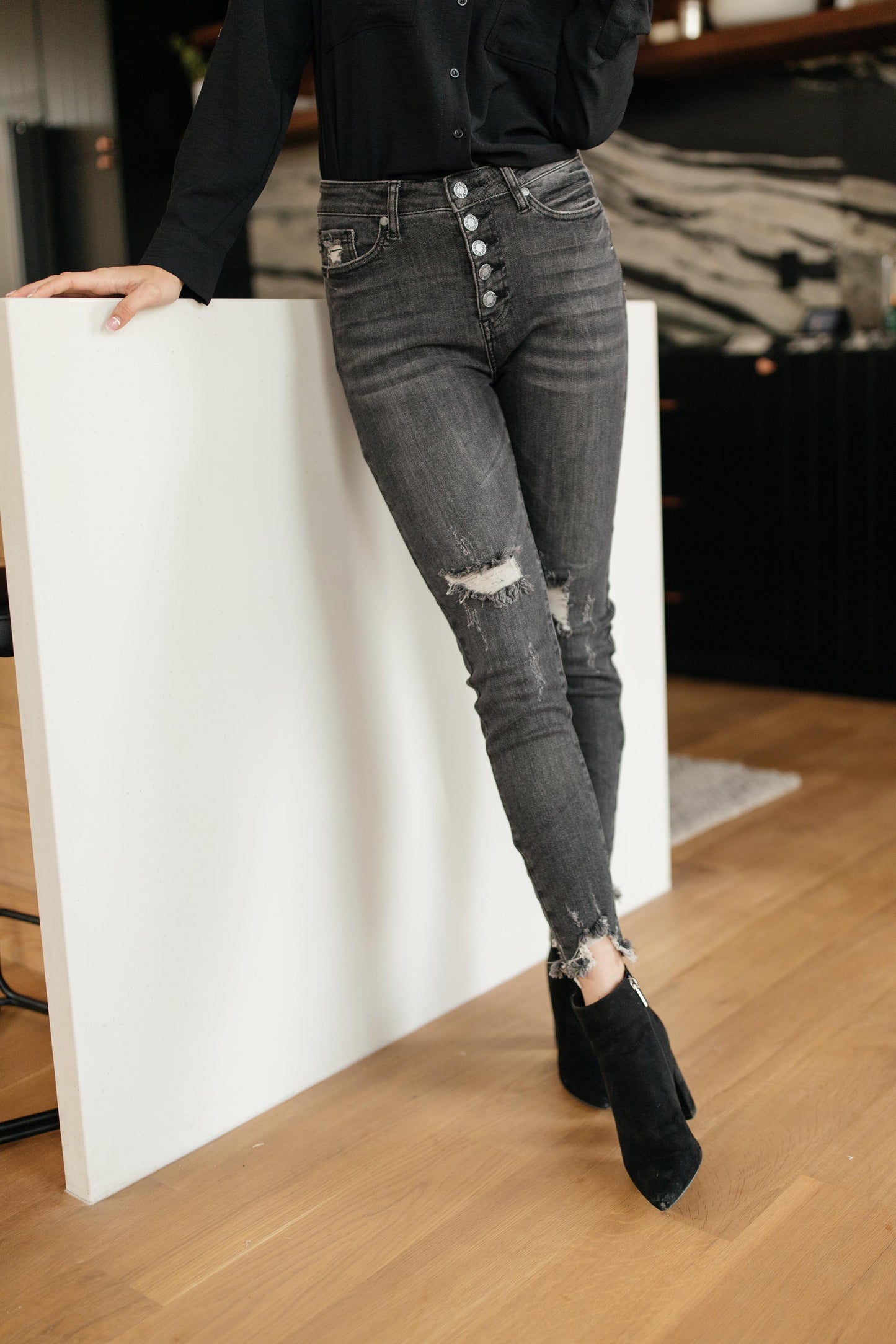 Judy Blue Gray Days Button Rise Jeans