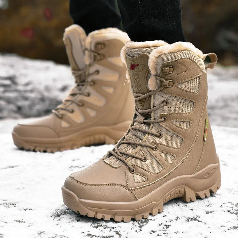 New Warm Plush Snow Boots Men Lace Up Casual High Top Men's Boots