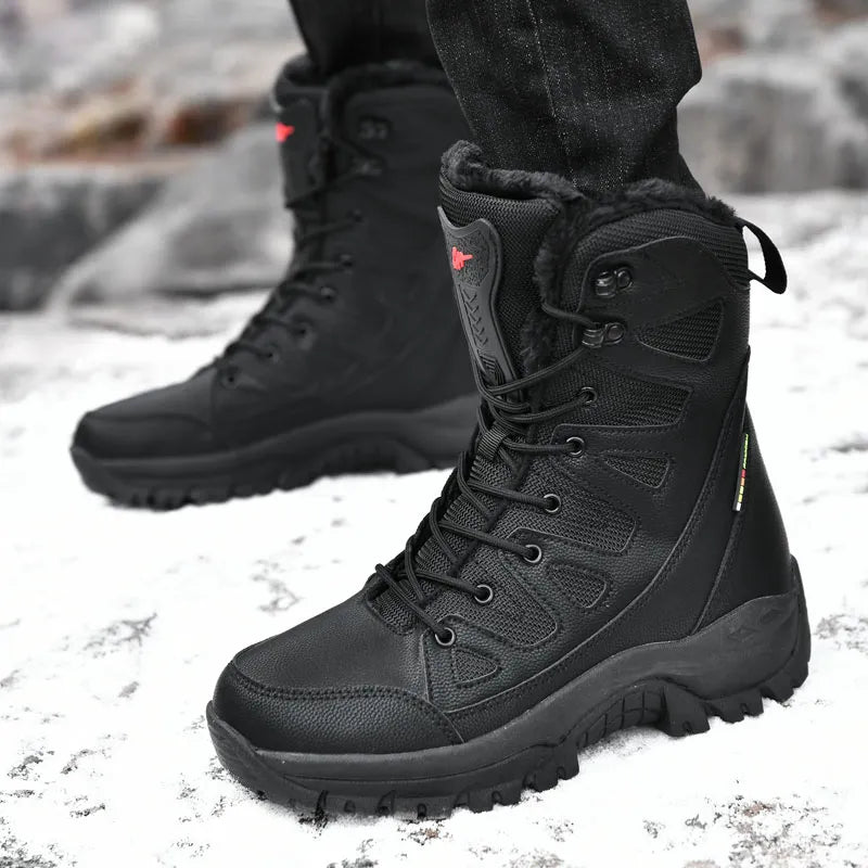 New Warm Plush Snow Boots Men Lace Up Casual High Top Men's Boots