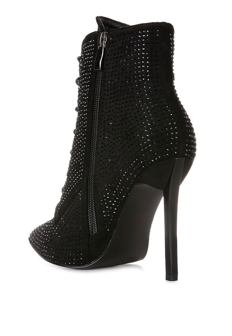 head on faux suede diamante ankle boots