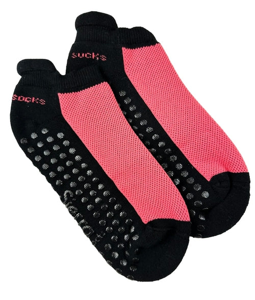 Heel Tab Mesh Top Cotton Anklet Socks with Non-Skid Gripper