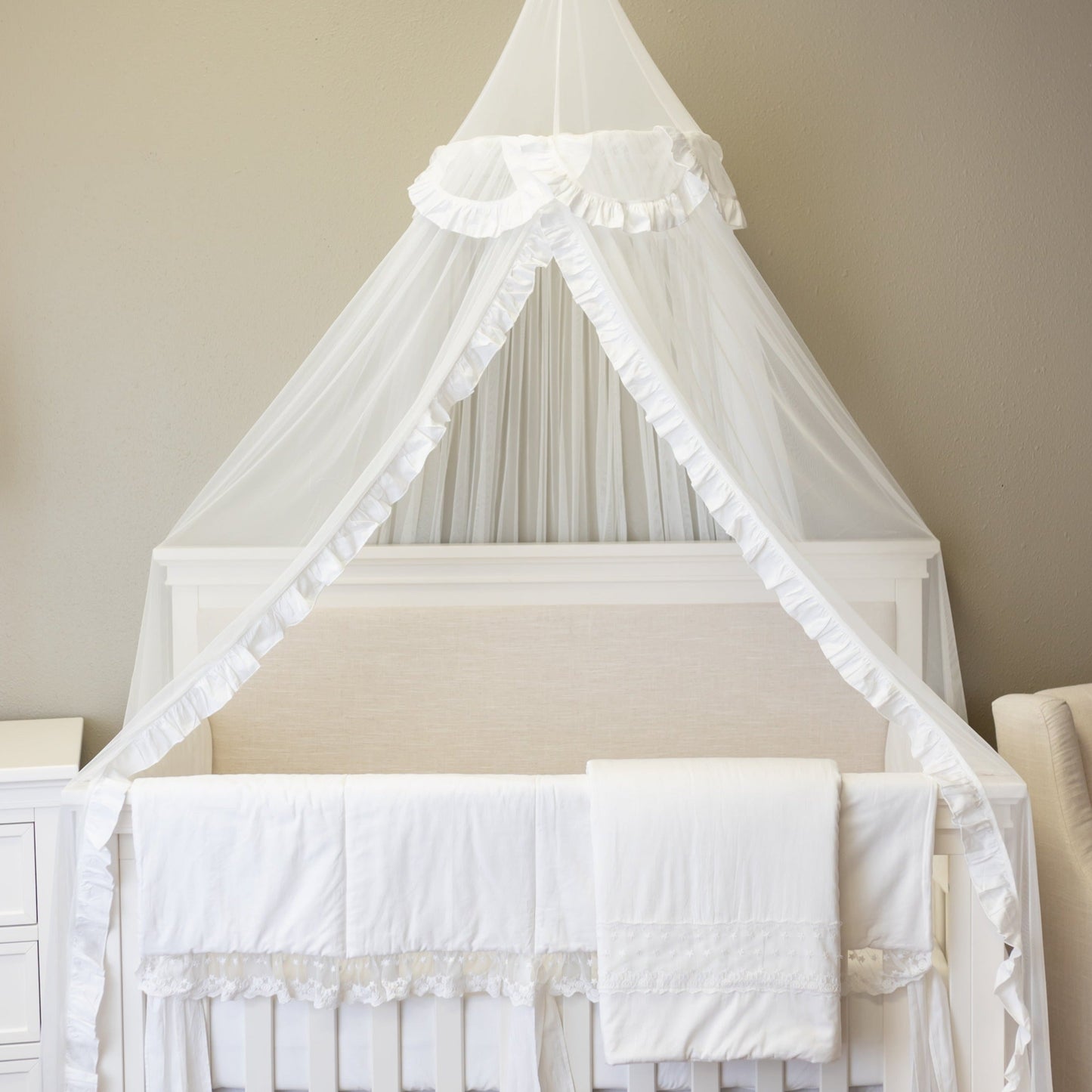 Nursery Crib White Tulle Canopy