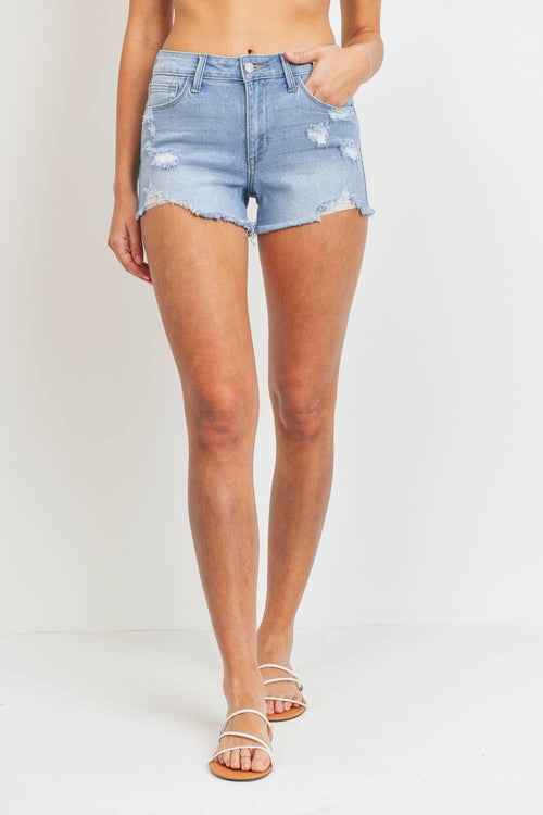 JUST USA MID RISE DISTRESSED MINI SHORT