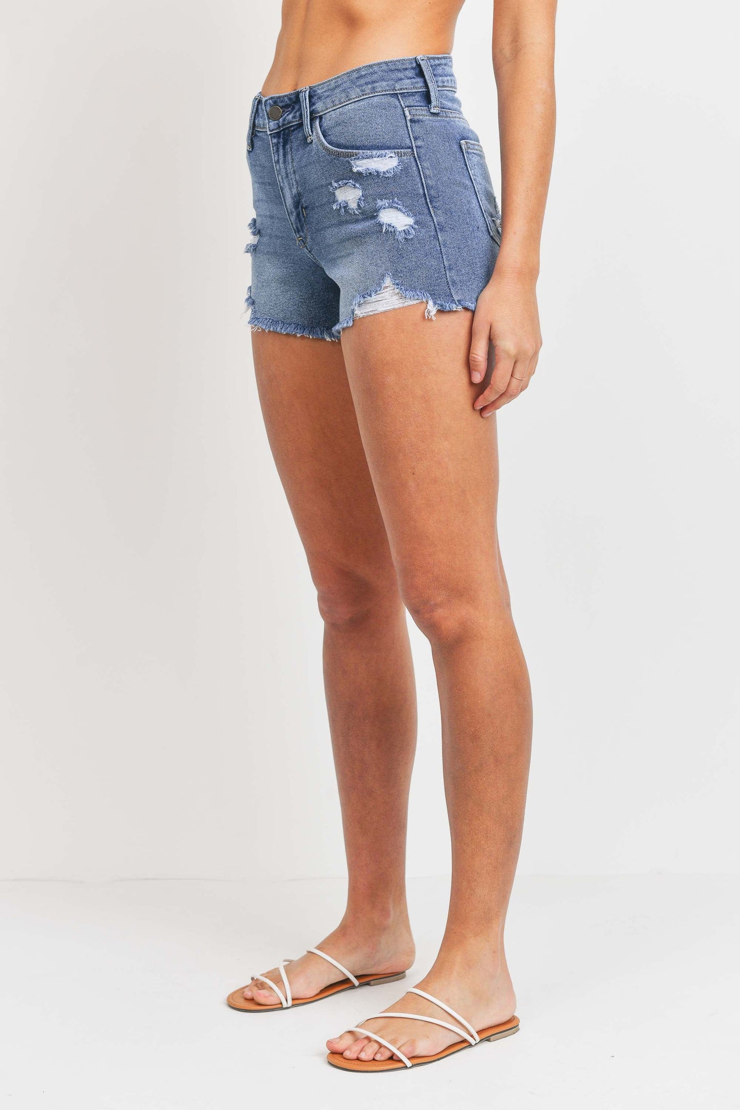 JUST USA MID RISE DISTRESSED MINI SHORT