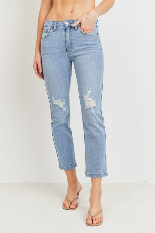 JUST USA KNEE DISTRESSED STRAIGHT LEG JEAN