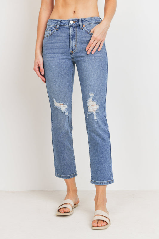 JUST USA KNEE DISTRESSED STRAIGHT LEG JEAN