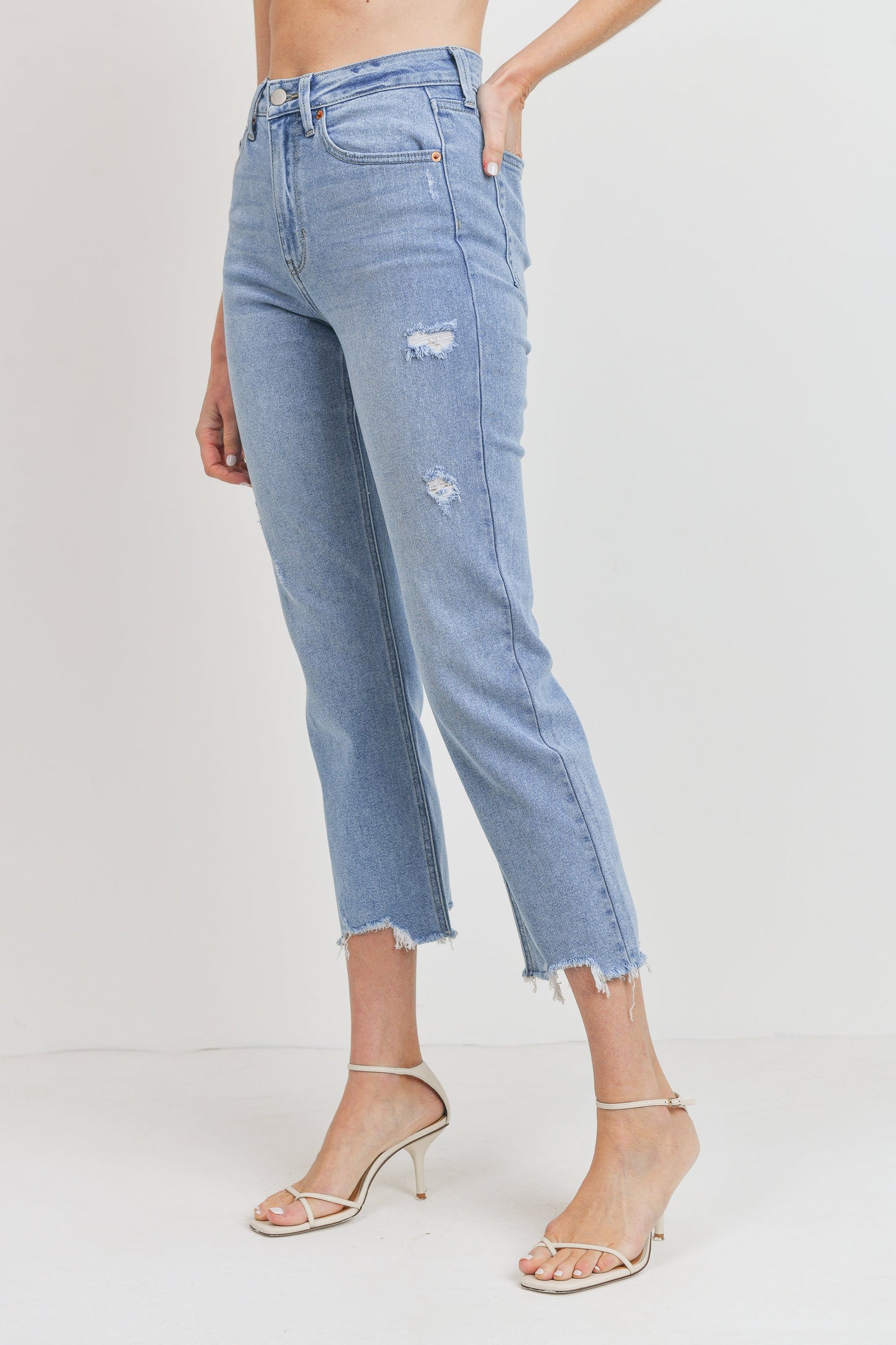 JUST USA HIGH RISE HEM DETAILED STRAIGHT LEG JEAN