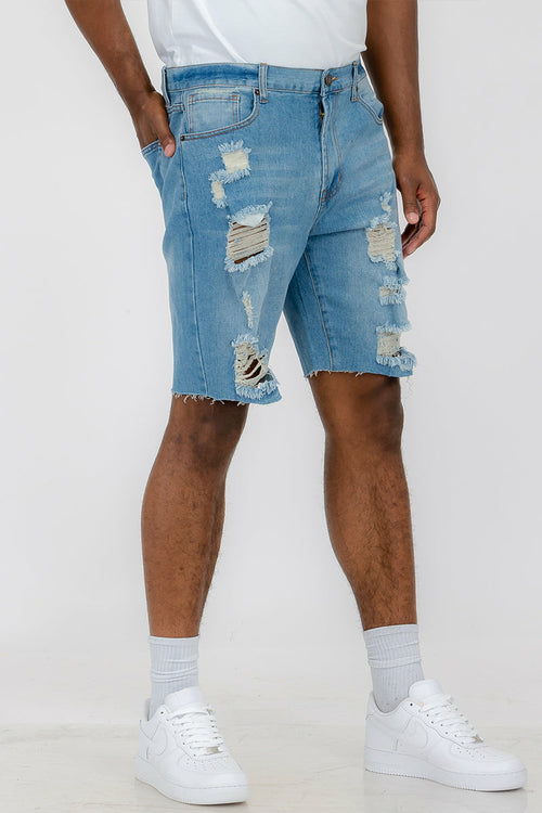 Washed Distressed Denim Shorts